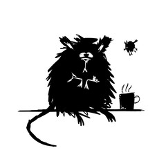 Funny rodent black silhouette. Sketch for your design