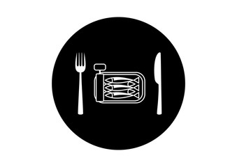 Black and white sardines icon on white background