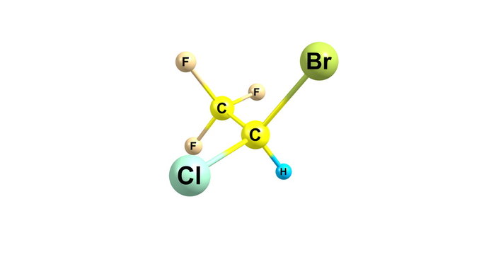 Halothane molecular structure isolated on white