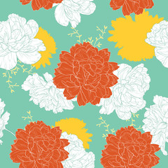 Floral seamless pattern with blue background
