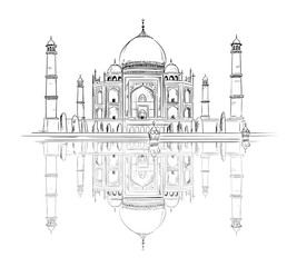 Hand drawn Taj Mahal with reflection