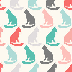 Animal seamless vector pattern of cat silhouettes.