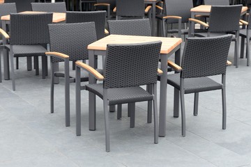 Empty tables of street cafe