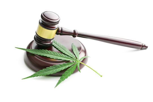 cannabis leaf and judge gavel