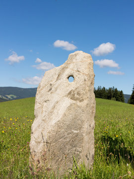 Lochstein auf einer gr&uuml;nen Wiese in der Oststeiermark