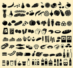 Black vector icons of products