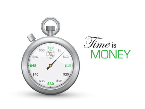 “TIME IS MONEY” Vector Dollar Stopwatch Icon