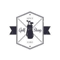 Golf Shop vintage grunge emblem with golf bag and clubs, vector illustration, eps10, easy to edit
