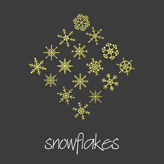 set of 16 types of green snowflakes eps10