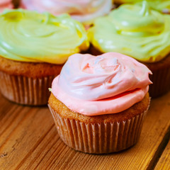 Dessert Sweet Gourmet Cupcakes With Multi-colored Frosting