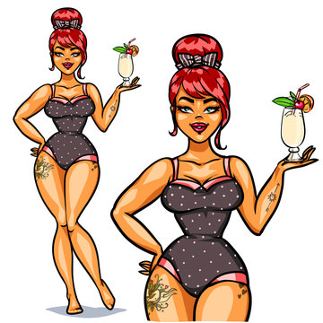 Pretty Pin Up Girl with cocktail
