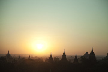 Bagan pagodas at sunrise