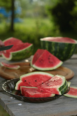 watermelon cutting in nature