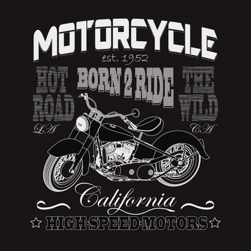 Motorcycle Racing Typography, California Motors. Bikers wear. ve