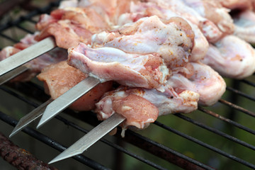 Chicken on the grill to cook