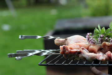 Chicken on the grill to cook