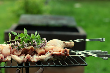 Chicken on the grill to cook