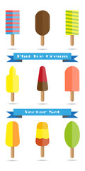 flat ice cream logo business sweet food icon isolated element colorful summer vector illustration set with ribbon