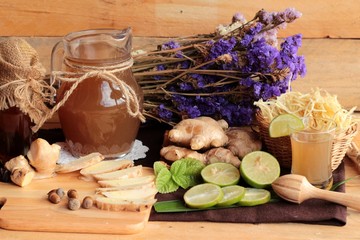 Ginger water of herb and fresh ginger with honey.