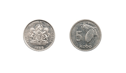Coin 5 kobo. Republic of Nigeria. 1988
