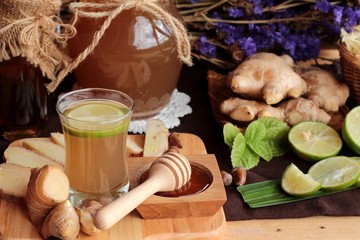 Ginger water of herb and fresh ginger with honey.