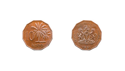 Coin 10 kobo. Republic of Nigeria. 1991