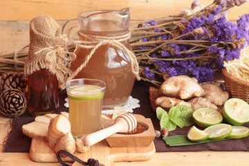 Ginger water of herb and fresh ginger with honey.