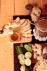 Ginger water of herb and fresh ginger with honey.