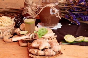 Ginger water of herb and fresh ginger with honey.