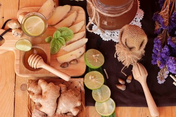 Ginger water of herb and fresh ginger with honey.