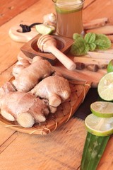Ginger water of herb and fresh ginger with honey.