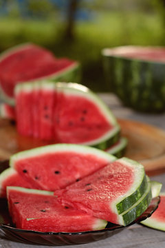 watermelon cutting in nature