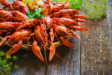 crawfish on wooden background