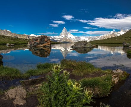 Swiss beauty, Stellisee lake with Matterhorn mount reflexion