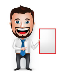3D Realistic Businessman Cartoon Character with with White Board