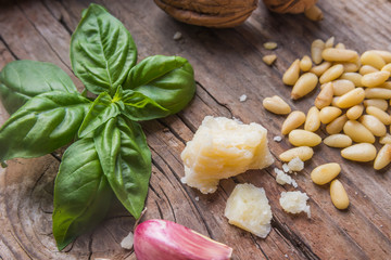 A close up of pesto ingredients