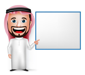 3D Realistic Saudi Arab Man Cartoon Character Showing White Board