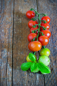 tomatoes on wooden table background