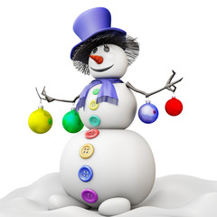 Snowman in a hat with Christmas balls