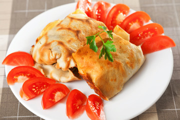 Pancakes with rice and mushrooms