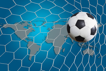 Soccer ball with world map background