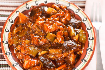 Fried eggplants with tomato sauce