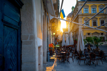 Morning market square in Lviv