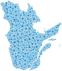 Decorative map of Quebec in a mosaic of blue bubbles