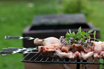 Chicken on the grill to cook