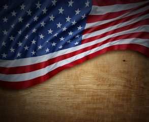 American flag on wood wall