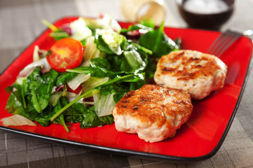 Chicken meatballs with salad