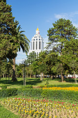 View of the park in front of the Batumi State University and the hotel Sheraton. It is 340 kilometres west of Tbilisi, second largest city in Georgia