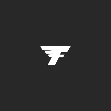 Flying letter F logo, monochrome abstract geometric shape, mockup black and white business card