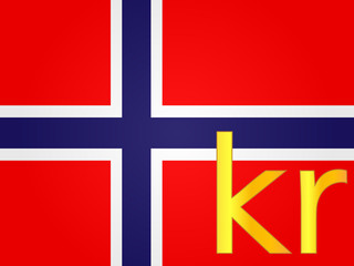 Obraz premium Krone Currency Sign over the Norwegian Flag EPS 10